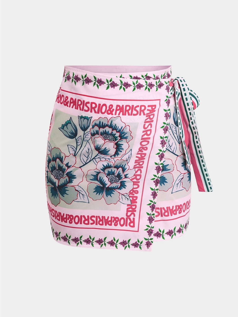MICAS Raspberry Floral Print Wrap Knot Mini Skirt
